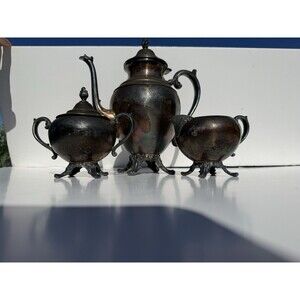Vintage FB Rogers 3-Piece Silver-Plated Tea Set, Tea Pot, Sugar Bowl, Creamer